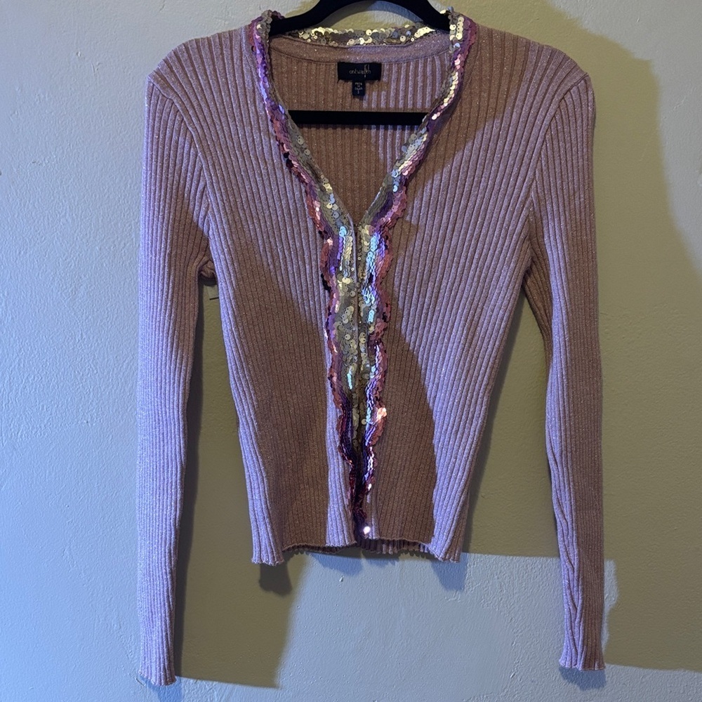 Cachet Mauve Ribbed Jacket with Sequin Trim